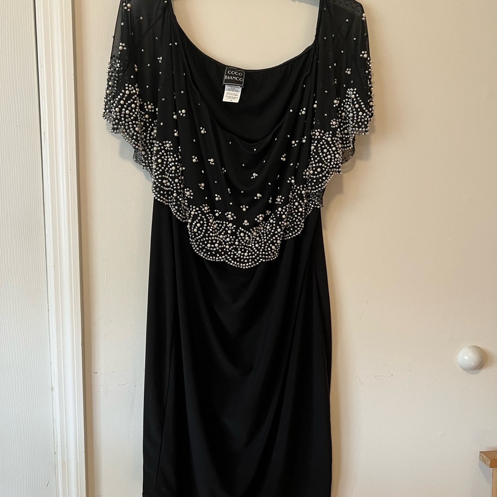 Black cocktail dress with rhinestones